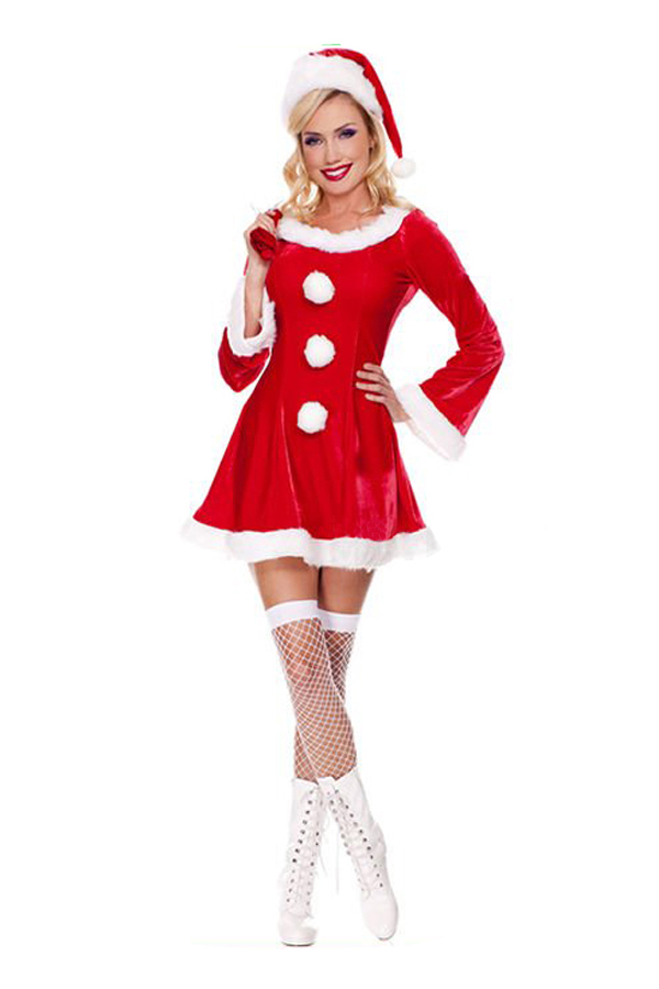 Christmas Costume Long Sleeve Red Christmas Dress - Click Image to Close